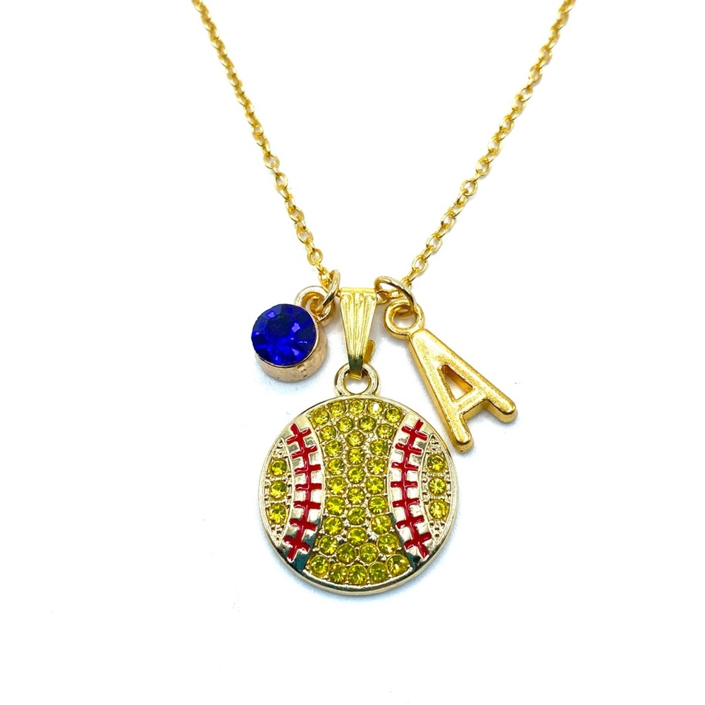 Softball Necklace Gold Rhinestone - Picture 6 of 7